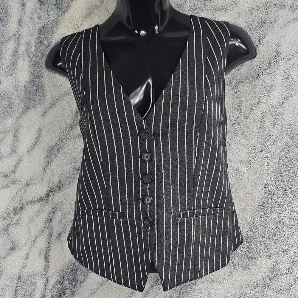 TORRID 1 1X 14-16 Gray White Pinstripe Tailored Vest Luxe Ponte Office Work